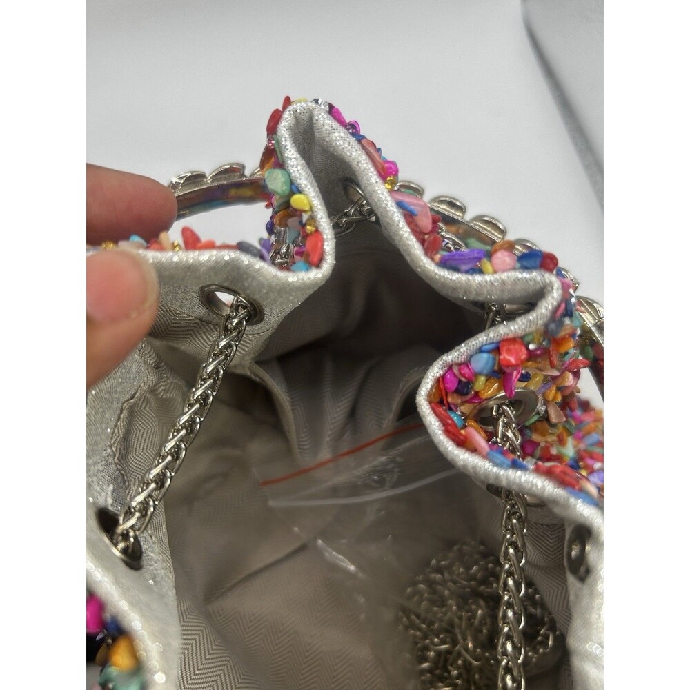 Multicolor Rhinestone Top Handle Mini Bag Chain Strap Drawstring Evening Purse - Picture 6 of 8